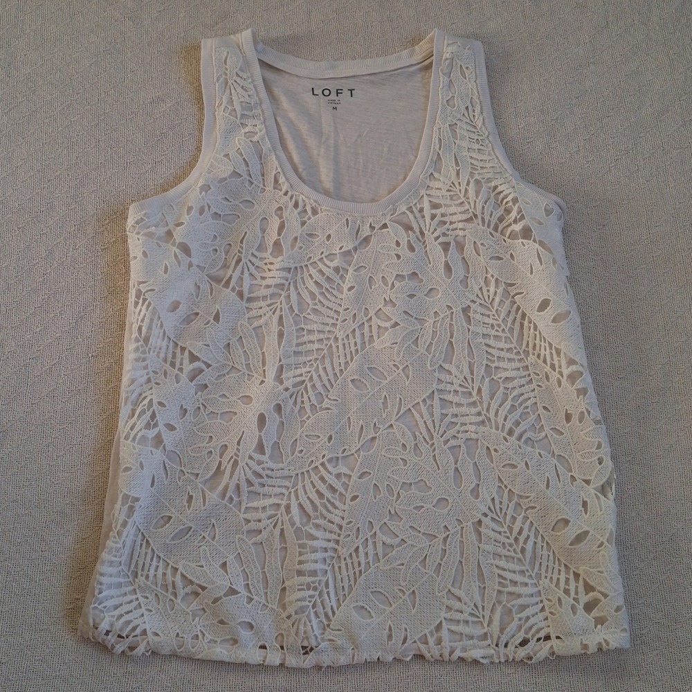 loft palm lace scoop neck tank top medium embroidered boho resort neutral